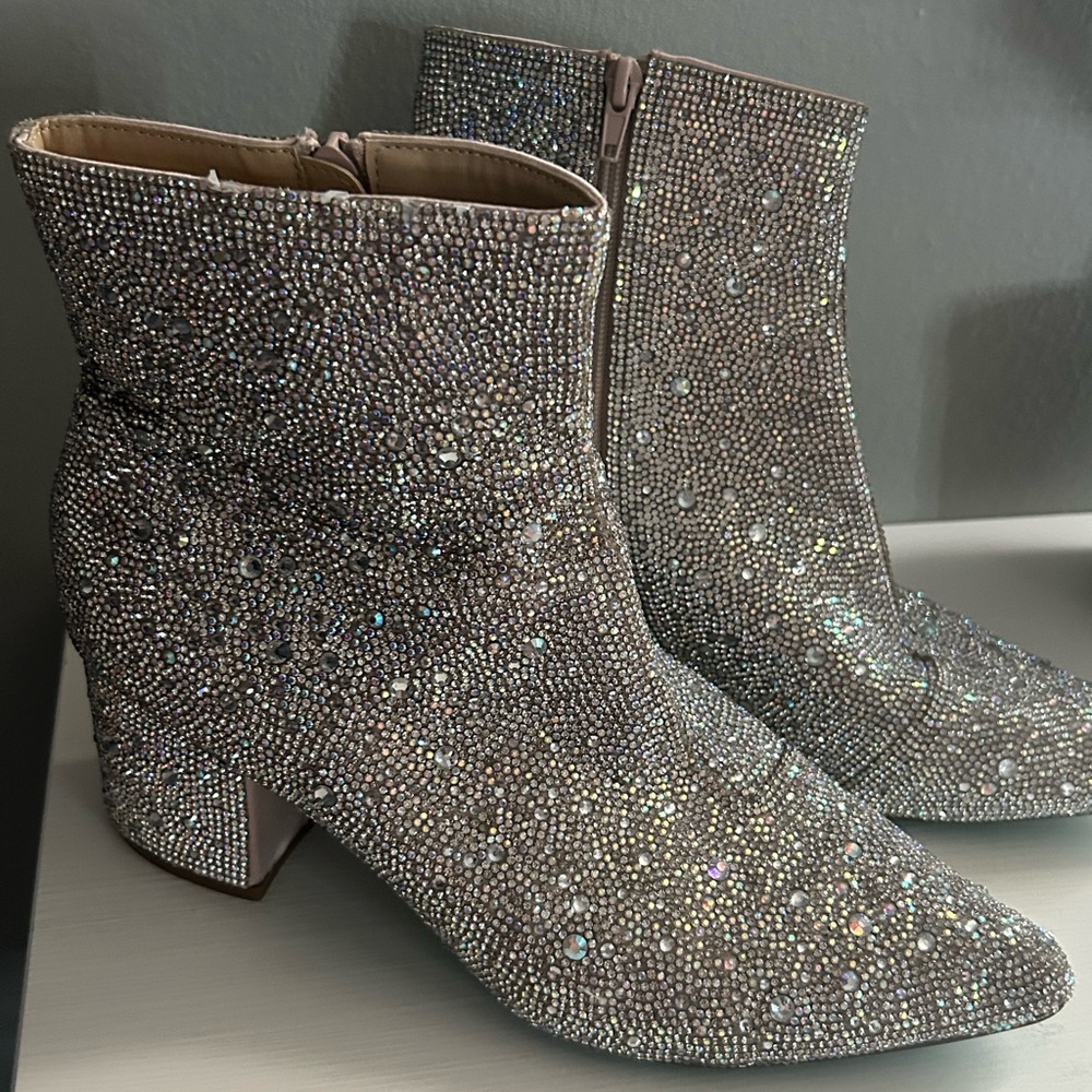 Worn Betsey Johnson Kyla Glittering Silver Ankle Boots